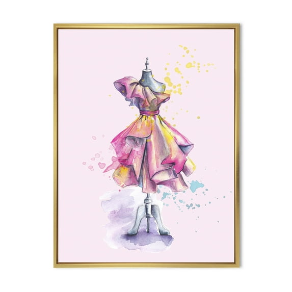 Designart 'Beautiful Purple Dress With Folds On Fashion Mannequin' French Country Framed Canvas Wall Art Print