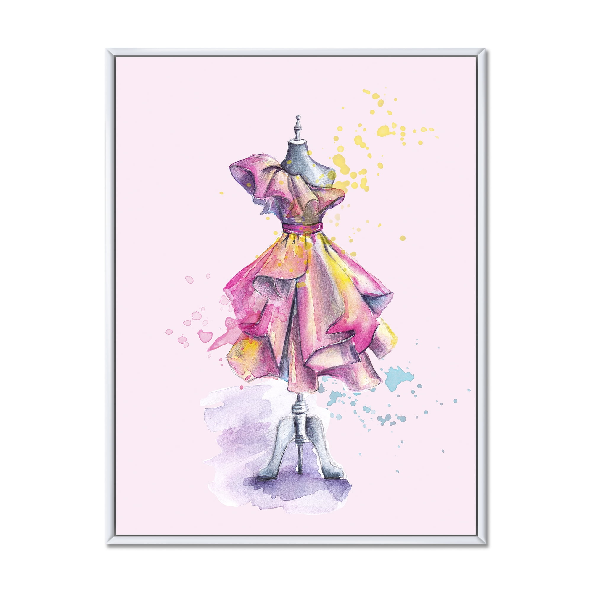 Designart 'Beautiful Purple Dress With Folds On Fashion Mannequin' French Country Framed Canvas Wall Art Print