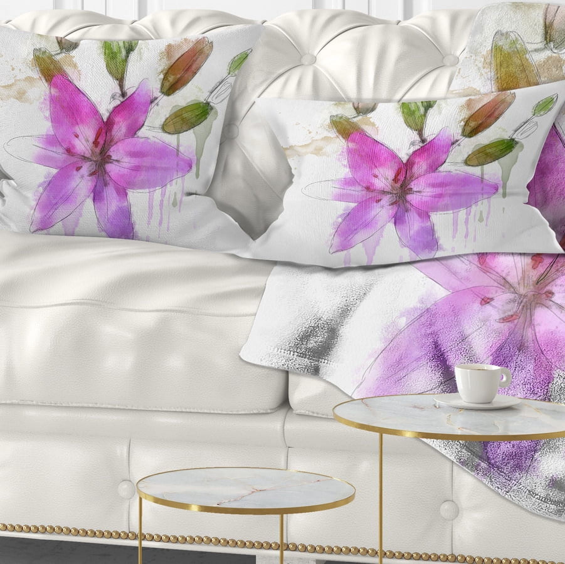 Designart Beautiful Purple Floral Illustration - Floral Throw Pillow - 12x20