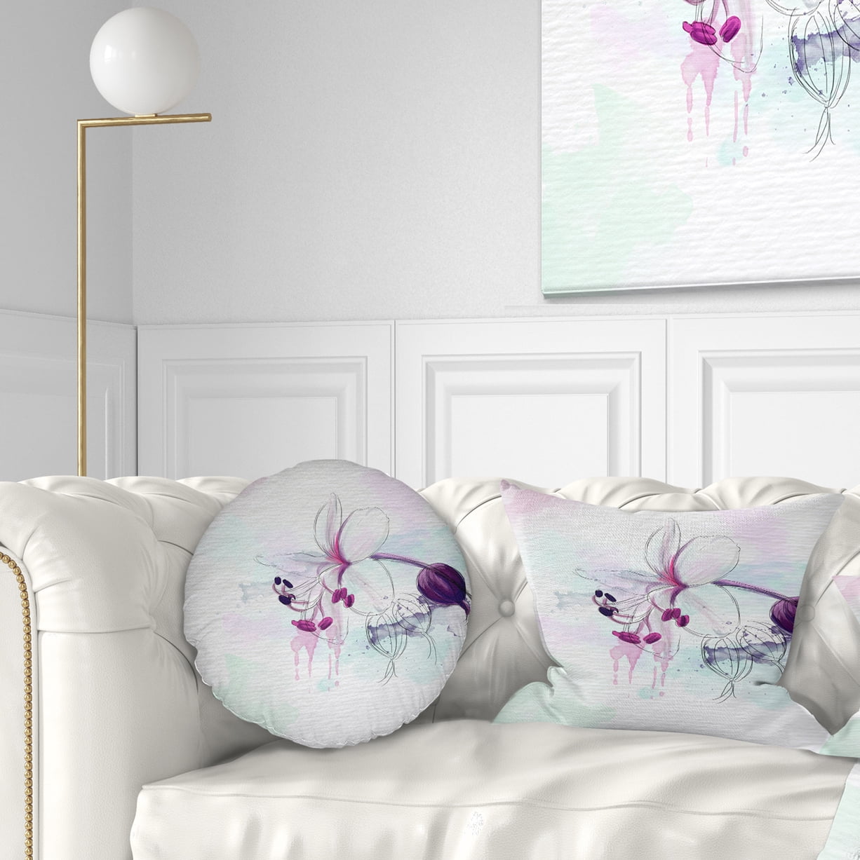 Designart Beautiful Purple Flower with Splashes - Floral Throw Pillow - 12x20