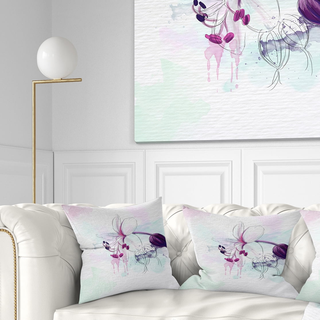 Designart Beautiful Purple Flower with Splashes - Floral Throw Pillow - 18x18