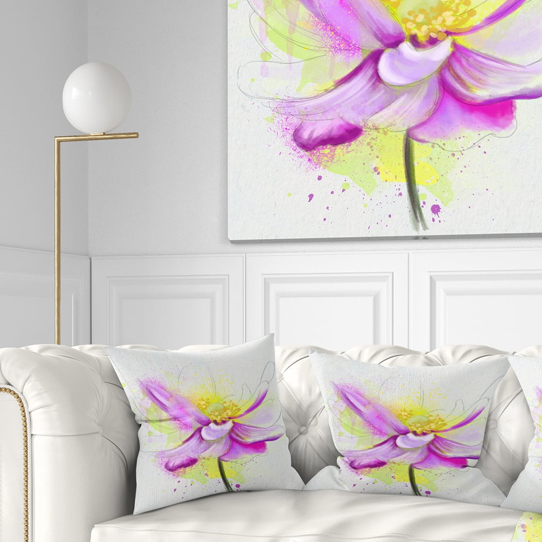 Designart Beautiful Purple Flower with Yellow - Flowers Throw Pillowwork - 16x16