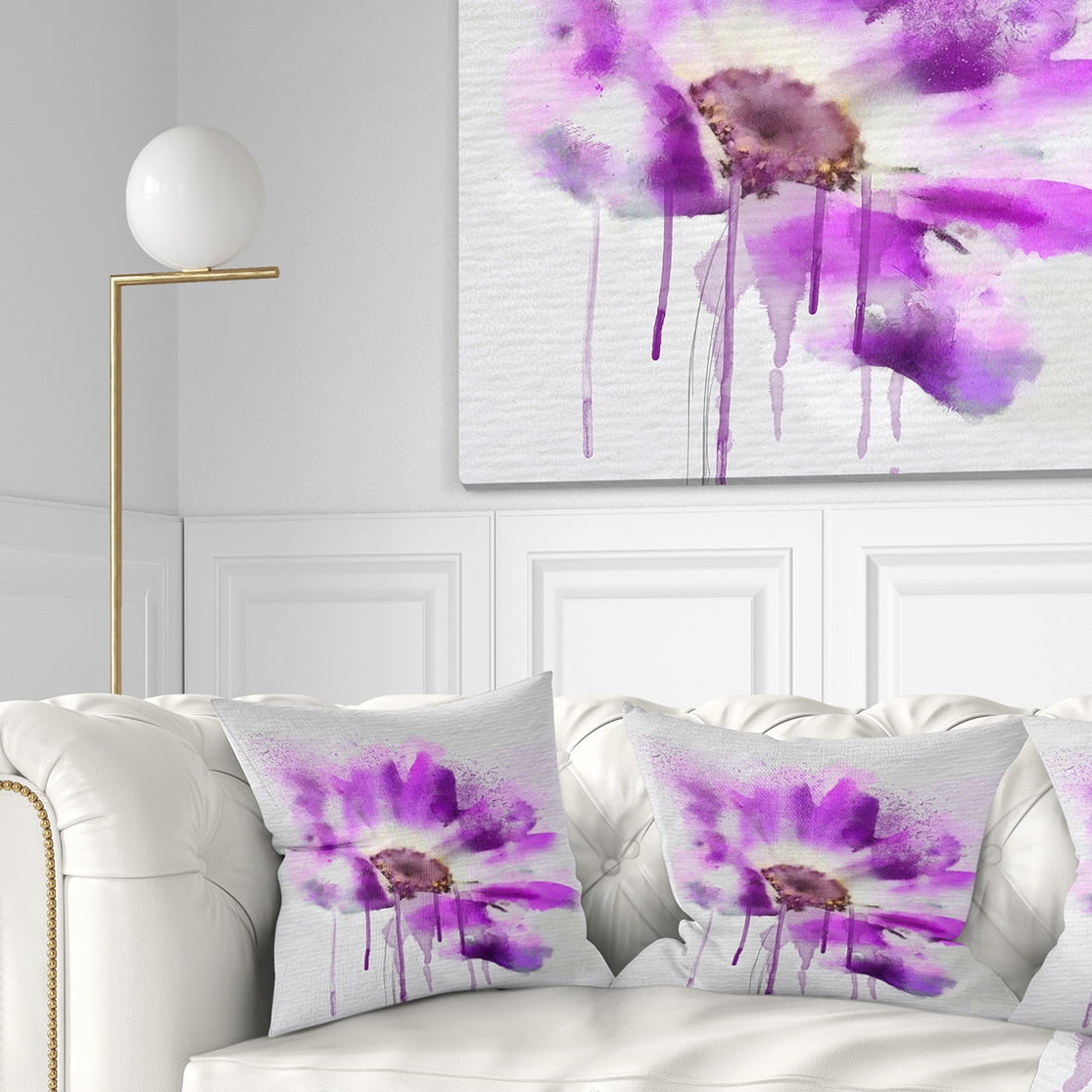Designart Beautiful Purple Rose Watercolor - Floral Throw Pillow - 18x18