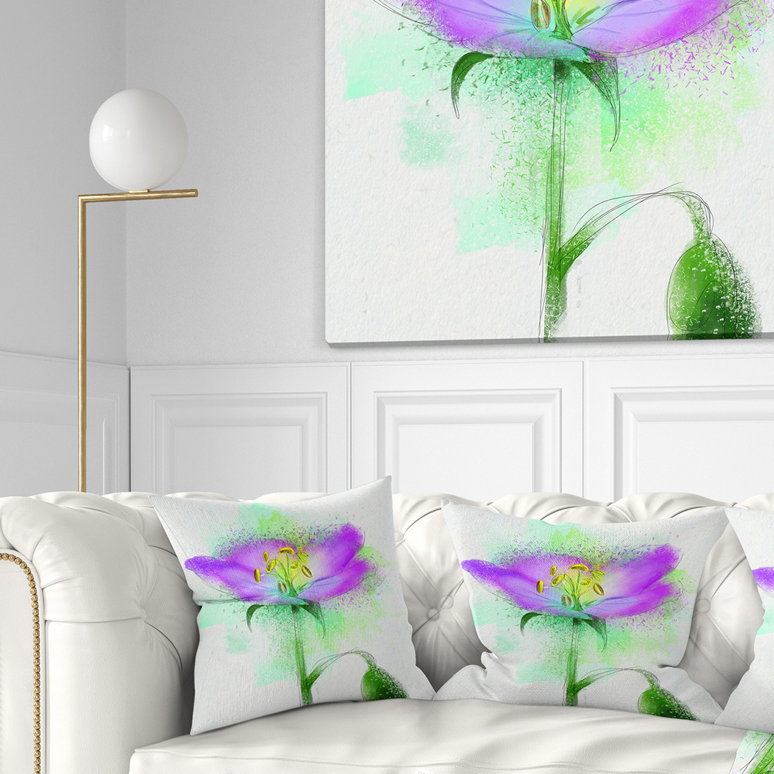 Designart Beautiful Purple Watercolor Flower - Floral Throw Pillow - 16x16