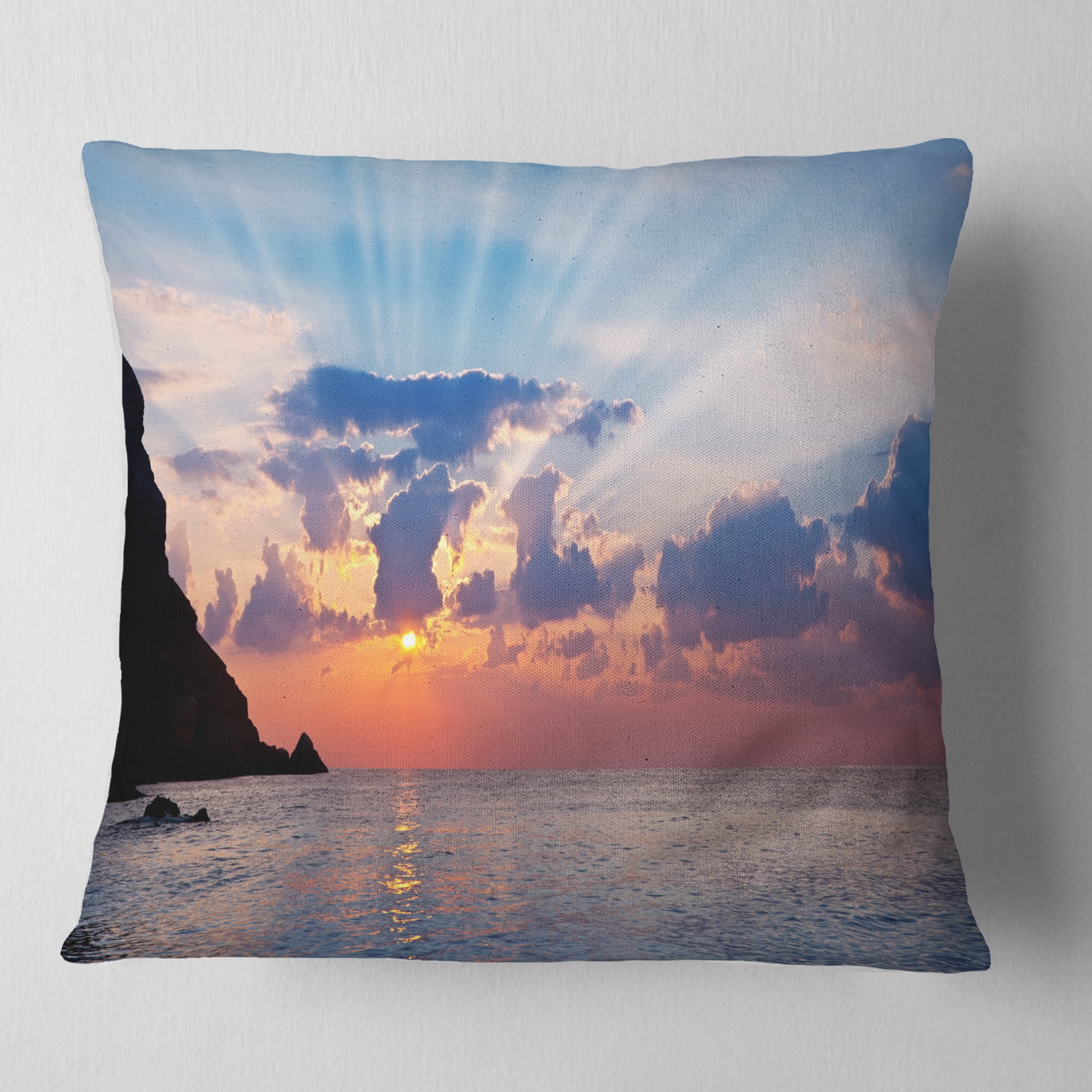 Designart Beautiful Raising Sun and Mountains - Landscape Printed Throw Pillow - 18x18