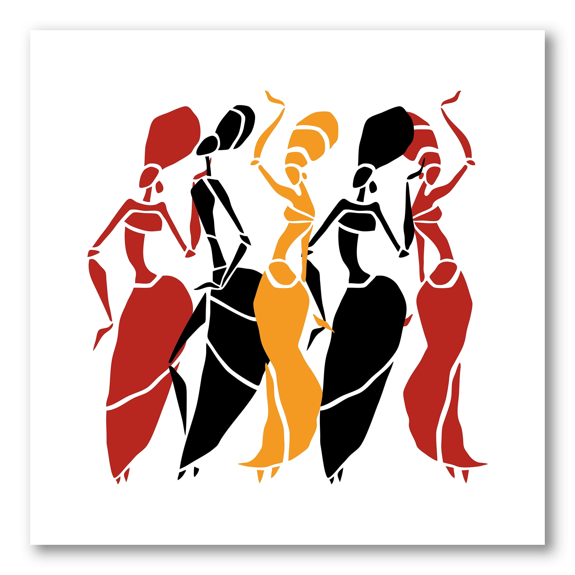 Designart ' Beautiful Red Black and Yellow Dancers Afro American Silhouettes ' Modern Canvas Wall Art Print