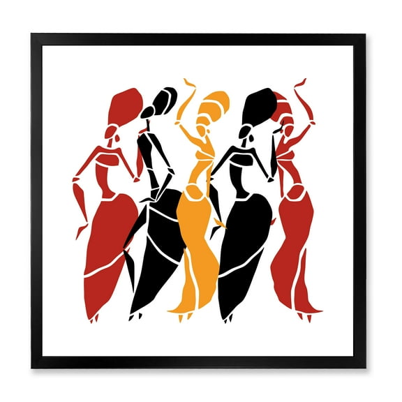 Designart 'Beautiful Red Black and Yellow Dancers Afro American Silhouettes' Modern Framed Art Print