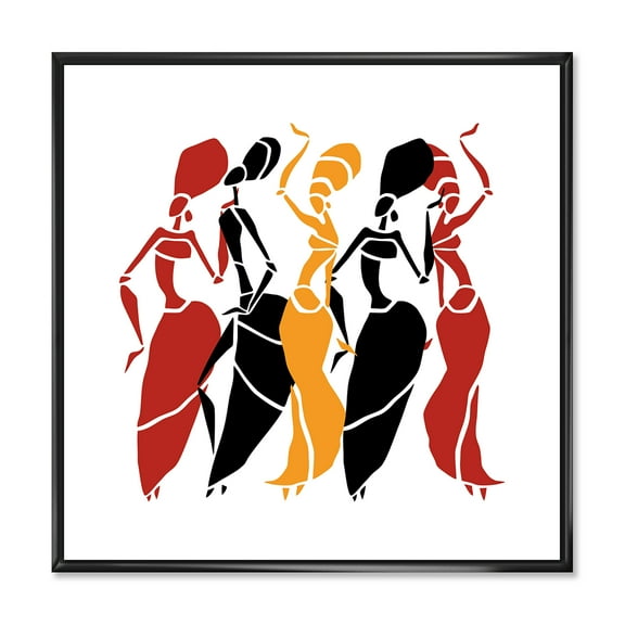 Designart 'Beautiful Red Black and Yellow Dancers Afro American Silhouettes' Modern Framed Canvas Wall Art Print