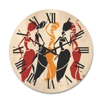 Designart 'Beautiful Red Black and Yellow Dancers Afro American Silhouettes' Modern Wood Wall Clock