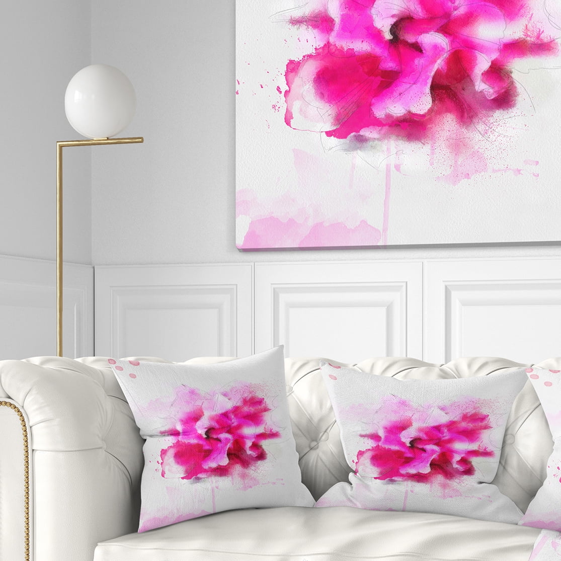 Designart Beautiful Red Flower with Color Splashes - Floral Throw Pillow - 18x18