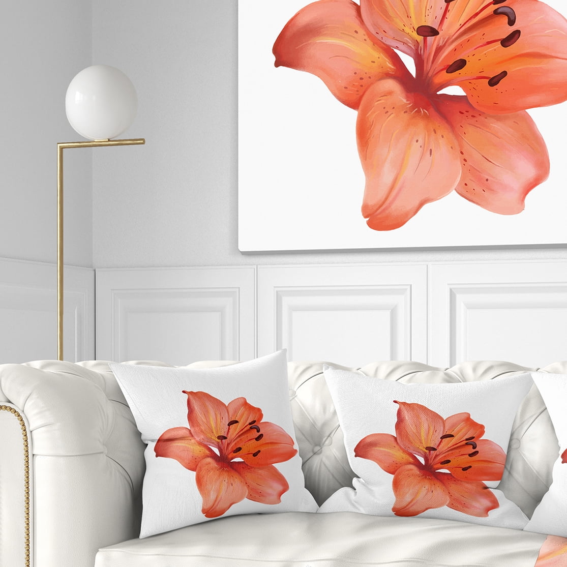Designart Beautiful Red Lily Watercolor Sketch - Flower Throw Pillow - 16x16