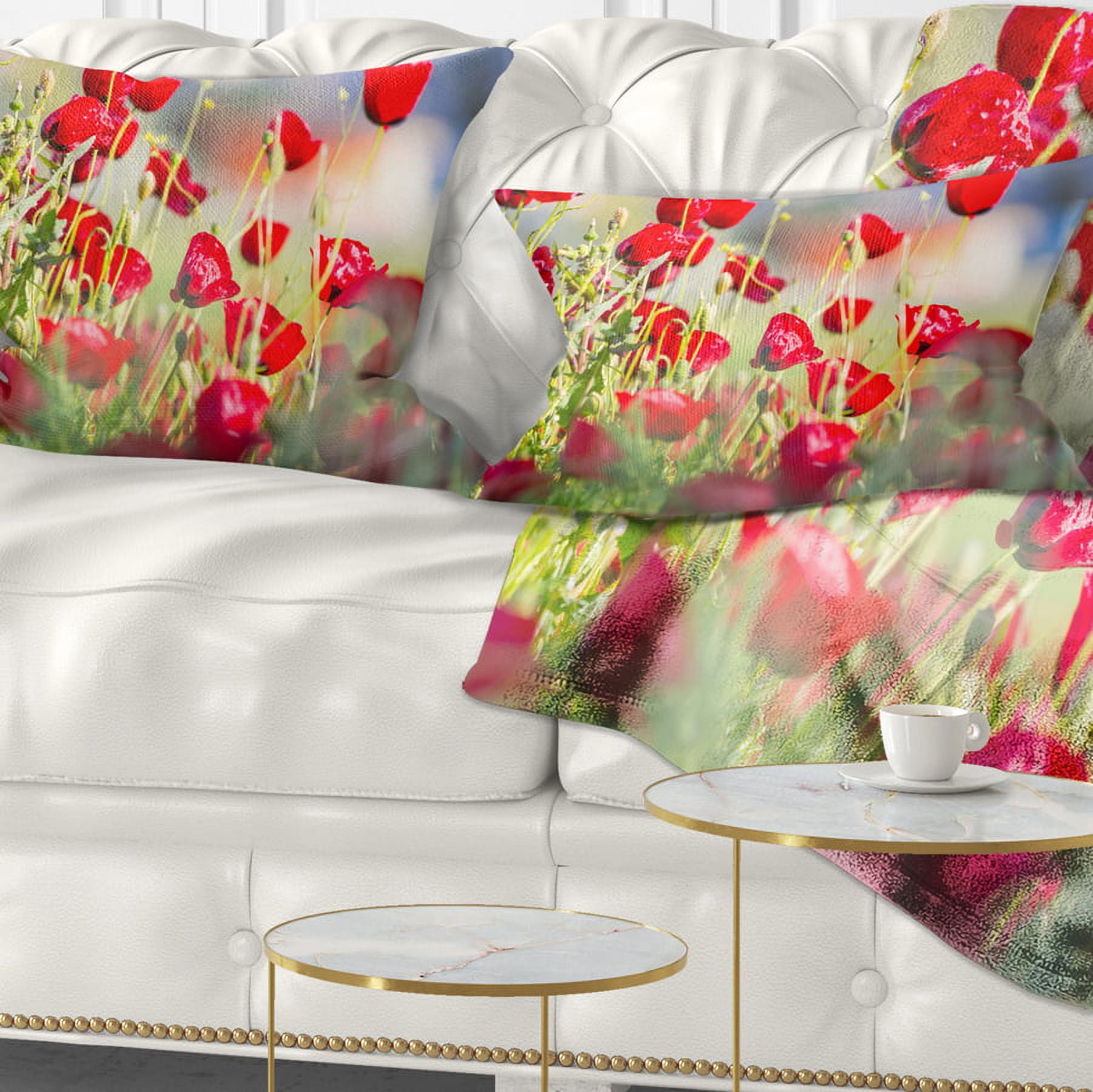 Designart Beautiful Red Poppy Flowers View - Floral Throw Pillow - 12x20