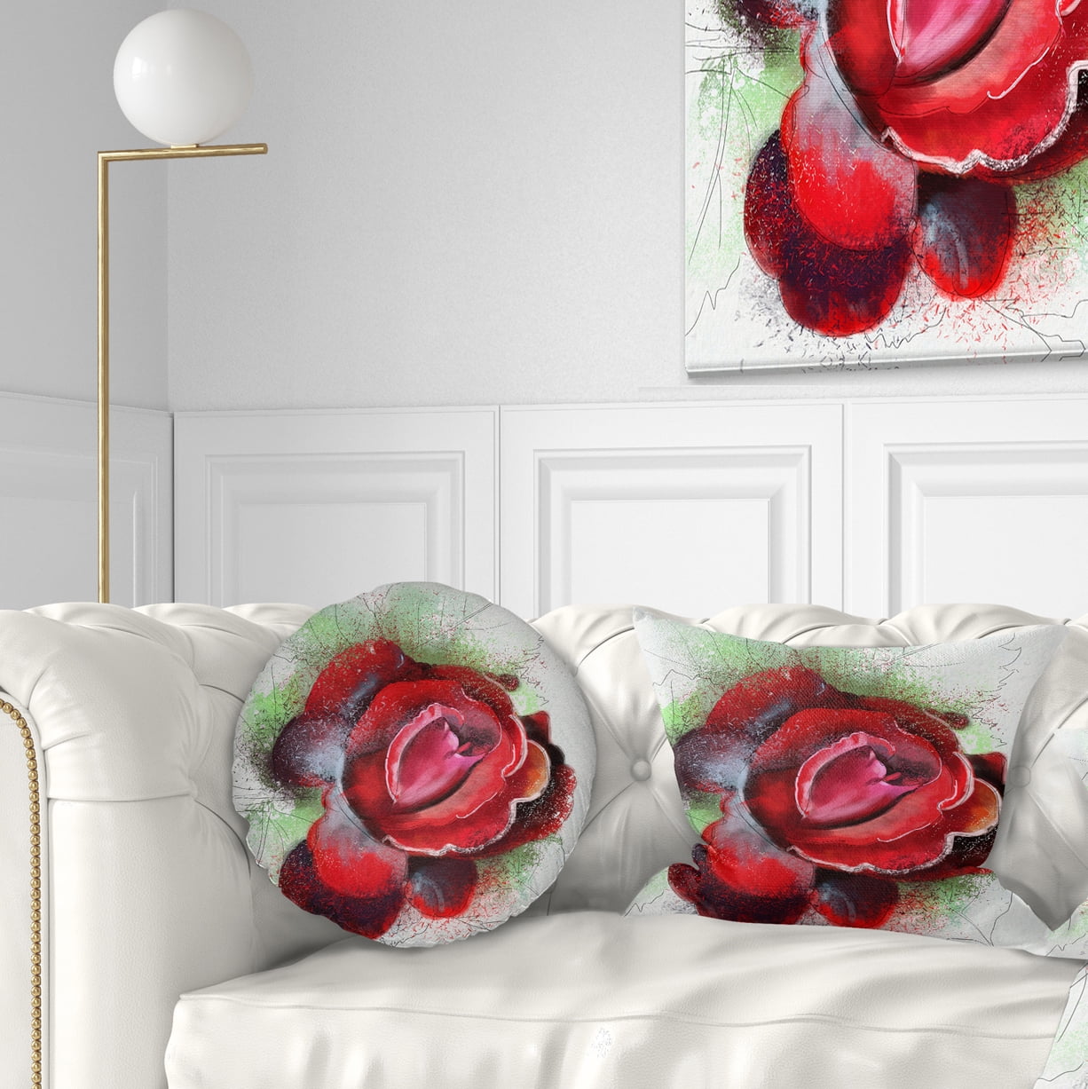 Designart Beautiful Red Rose with Green Shade - Floral Throw Pillow - 12x20