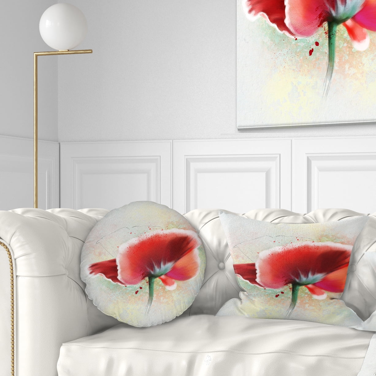 Designart Beautiful Red Watercolor Poppy - Flowers Throw Pillowwork - 12x20