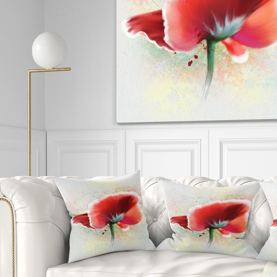 Designart Beautiful Red Watercolor Poppy - Flowers Throw Pillowwork - 18x18