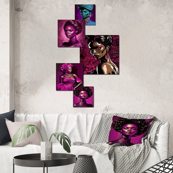 Designart "Beautiful Retro African American Model I" African American Woman Metal Wall Decor Set