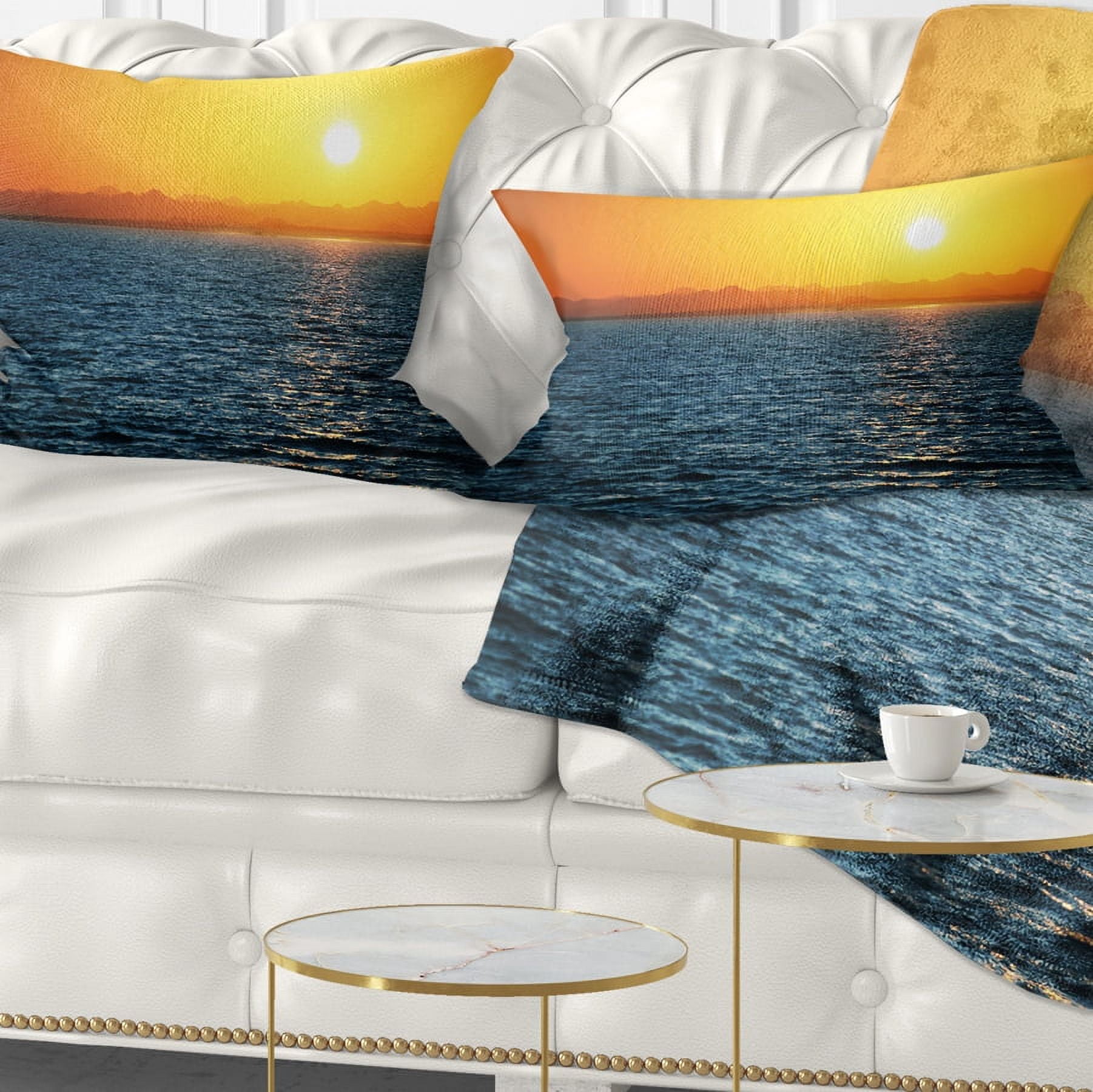 Designart Beautiful River View At Sunset - Seashore Throw Pillow - 12x20