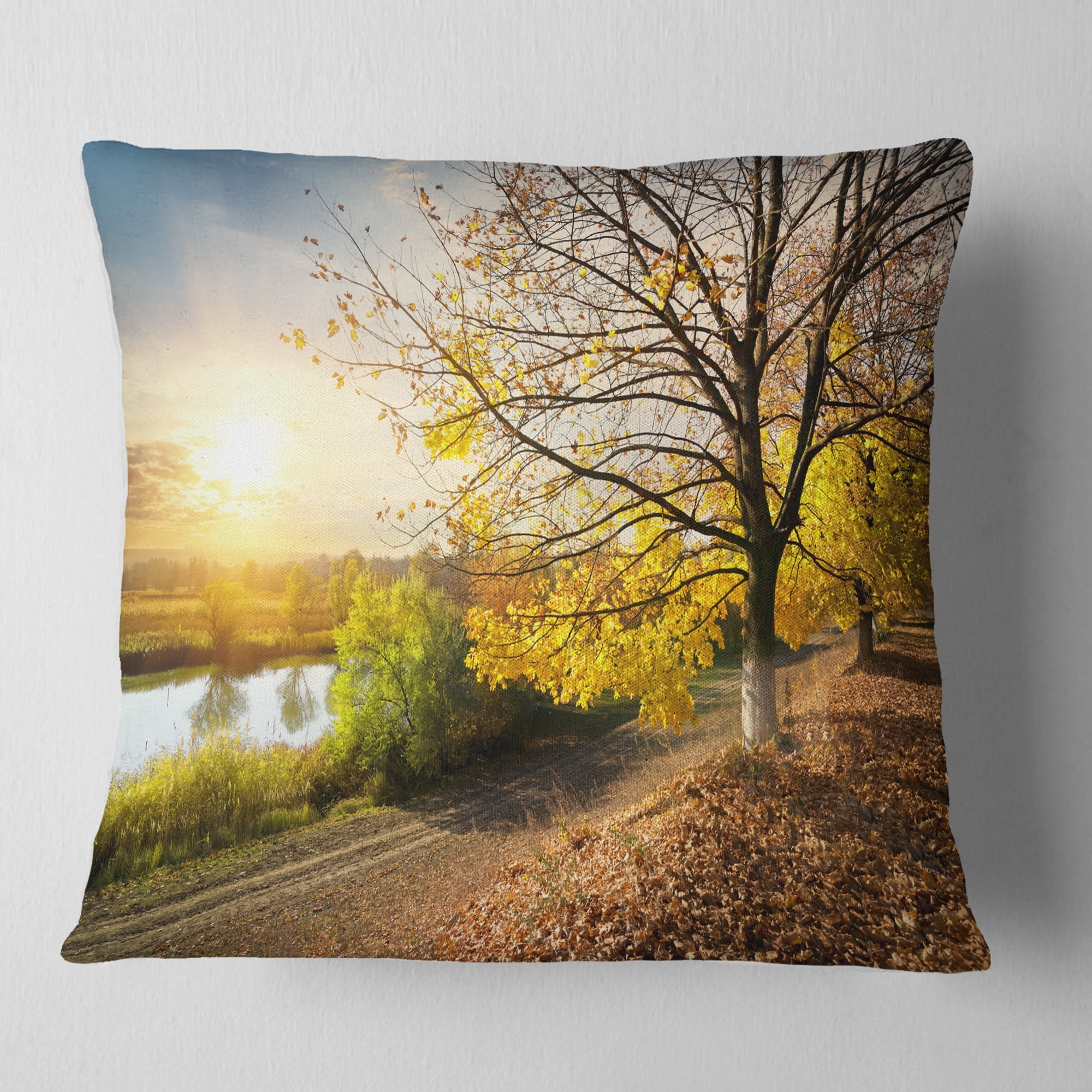 Designart Beautiful Road by the River - Landscape Printed Throw Pillow - 18x18