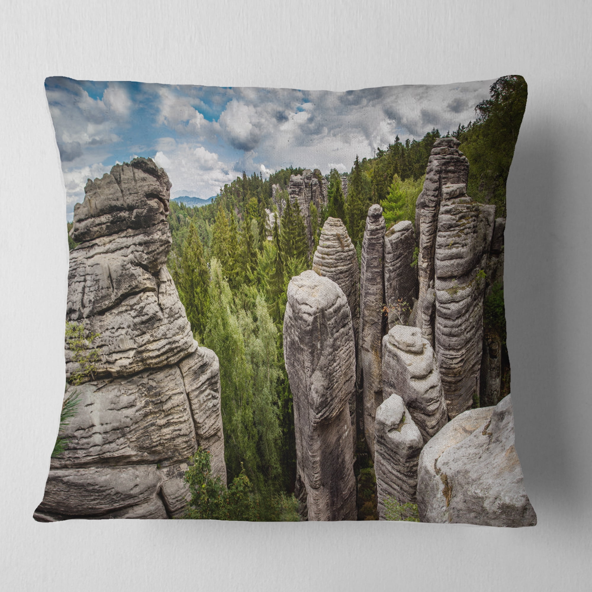 Designart Beautiful Rocks in Bohemian Paradise - Landscape Printed Throw Pillow - 18x18