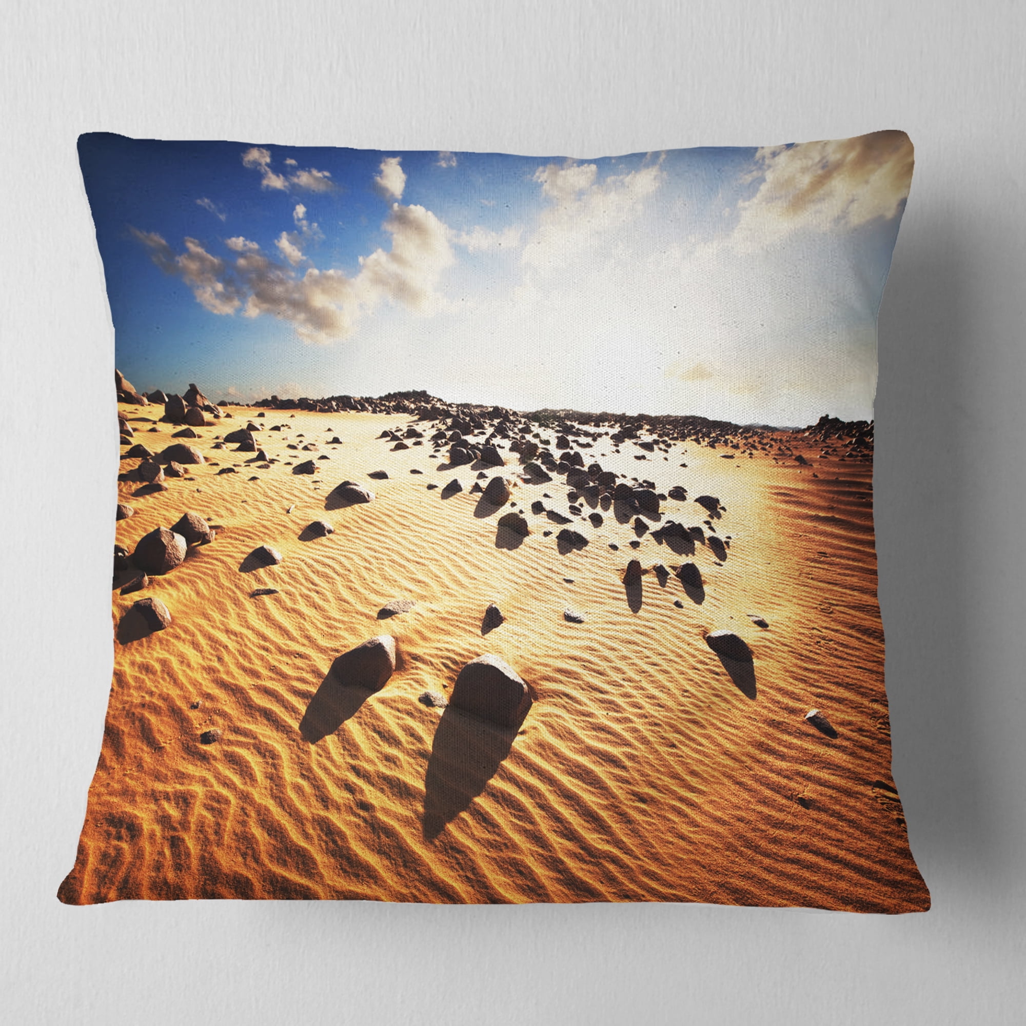 Designart Beautiful Rocky Sand Desert - African Landscape Printed Throw Pillow - 16x16