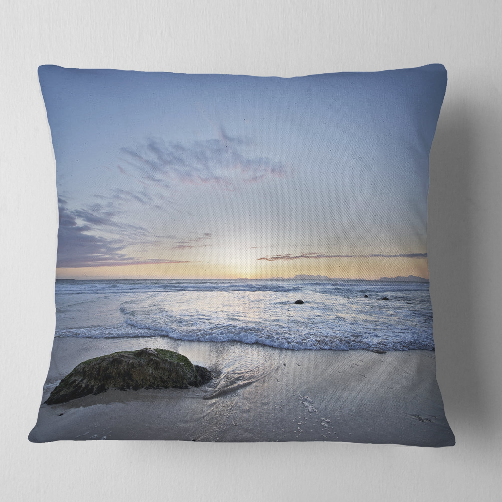 Designart Beautiful Rocky Seashore in Blue - Seashore Throw Pillow - 18x18