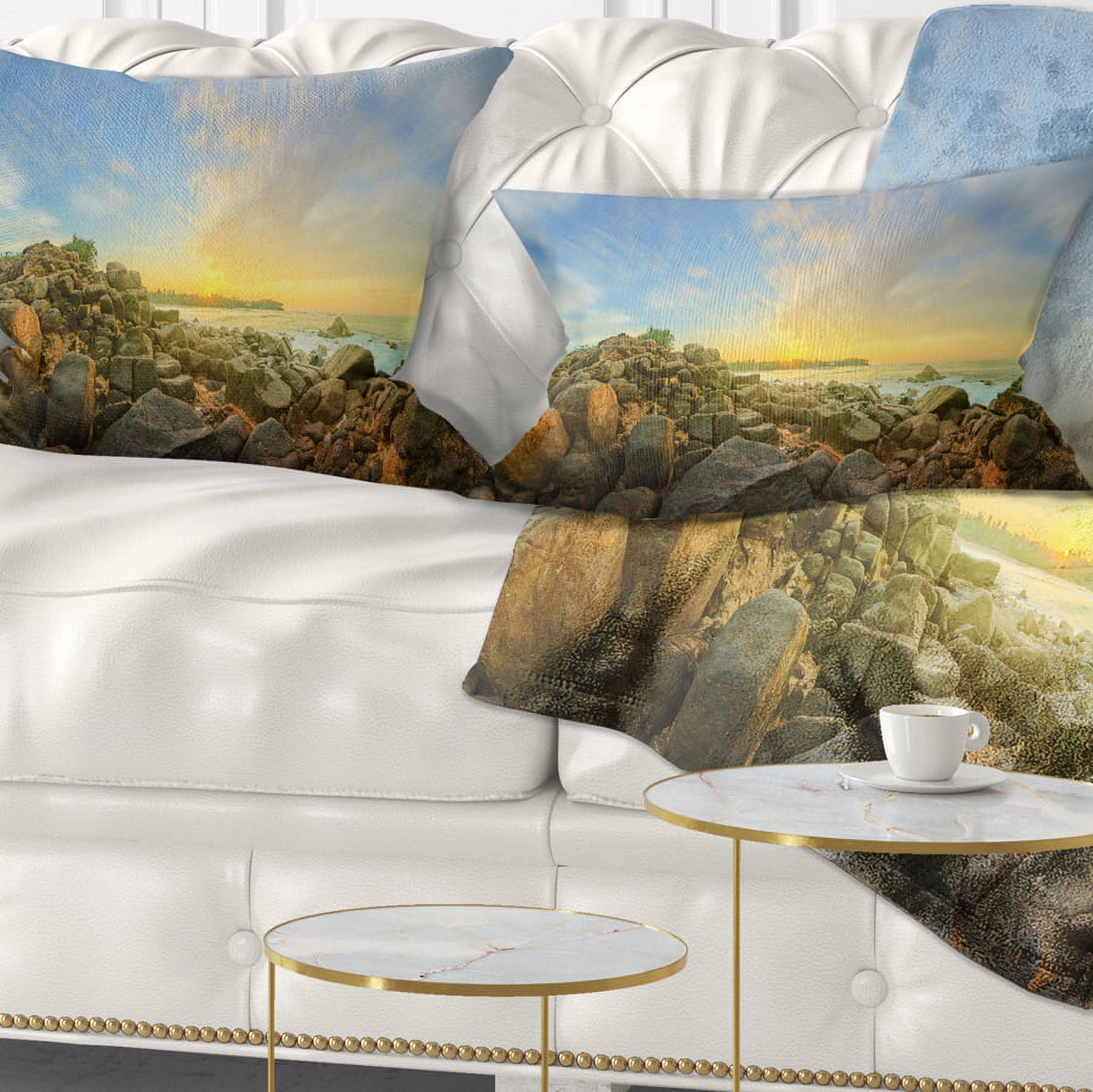 Designart Beautiful Romantic Beach Sunrise - Landscape Printed Throw Pillow - 12x20