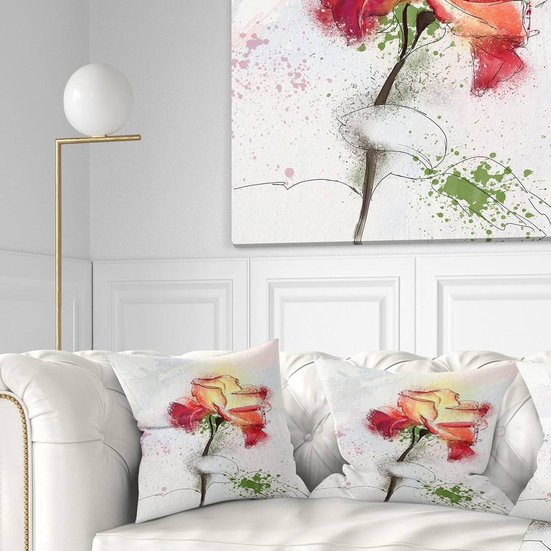 Designart Beautiful Rose Illustration Drawing - Floral Throw Pillow - 16x16