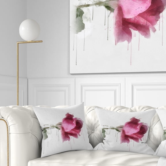 Designart Beautiful Rose Watercolor Drawing - Floral Throw Pillow - 16x16