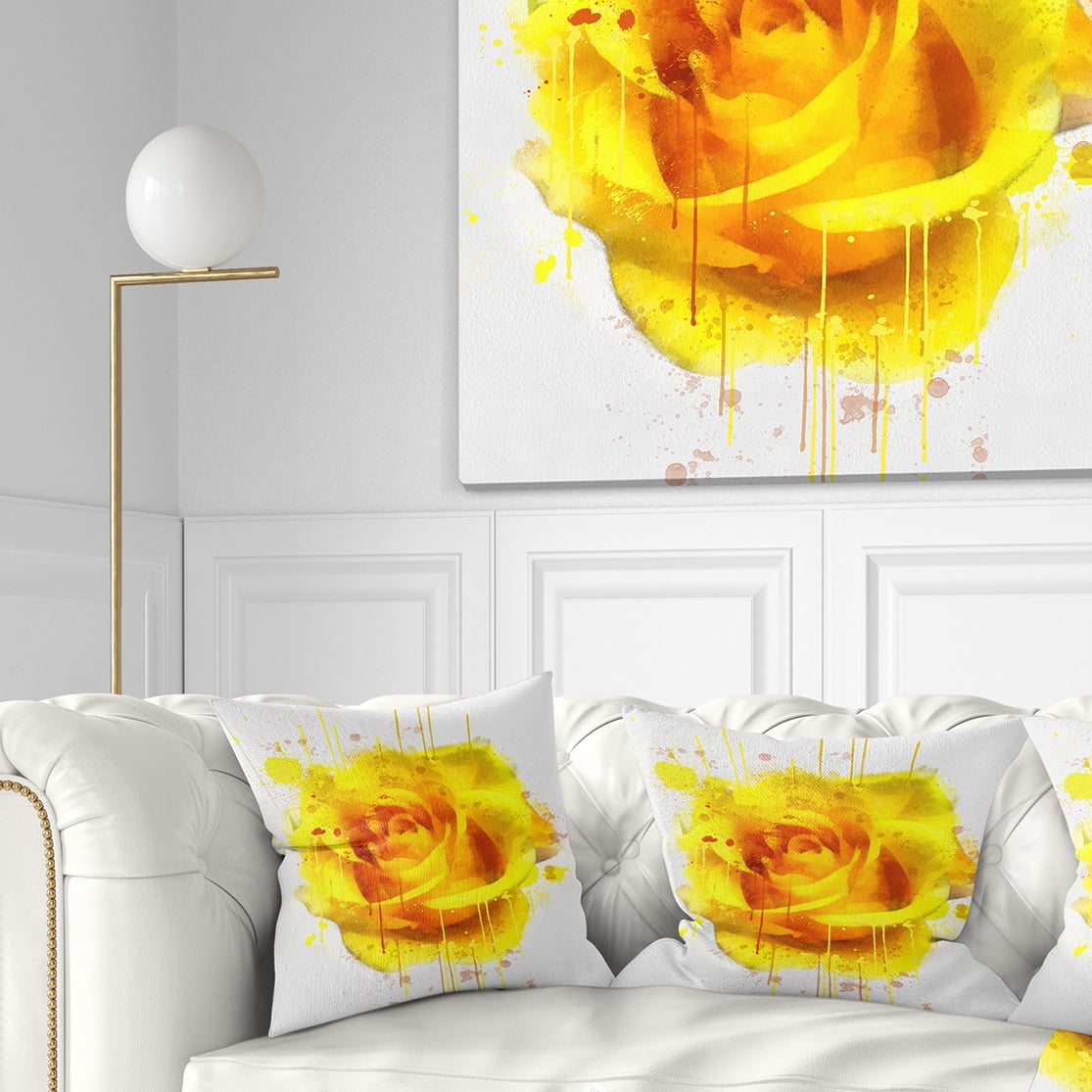 Designart Beautiful Rose in Yellow Watercolor - Floral Throw Pillow - 18x18