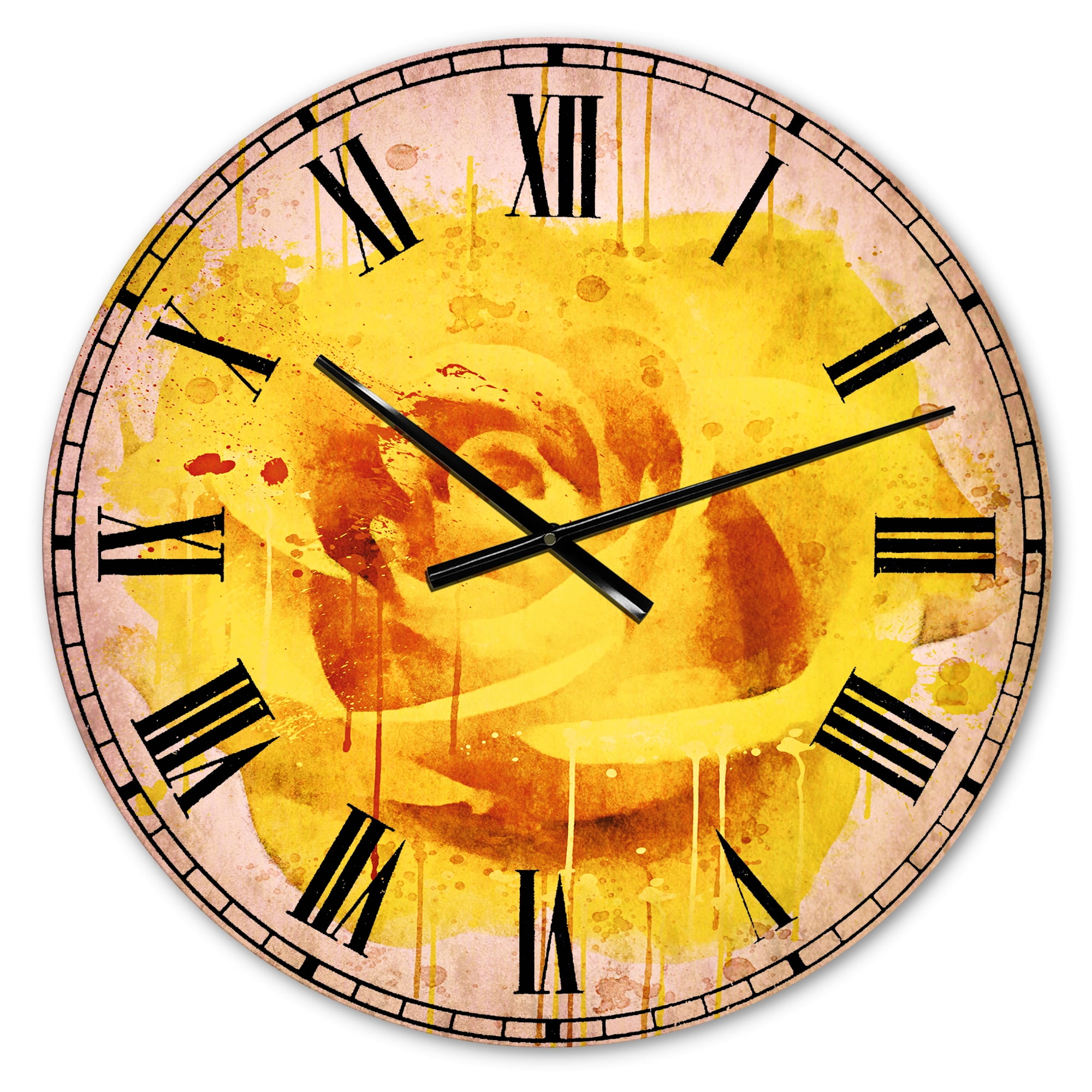 Designart 'Beautiful Rose in Yellow Watercolor' Traditional wall clock
