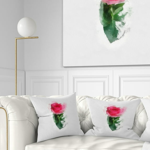 Designart Beautiful Rose with Leaves Drawing - Floral Throw Pillow - 18x18