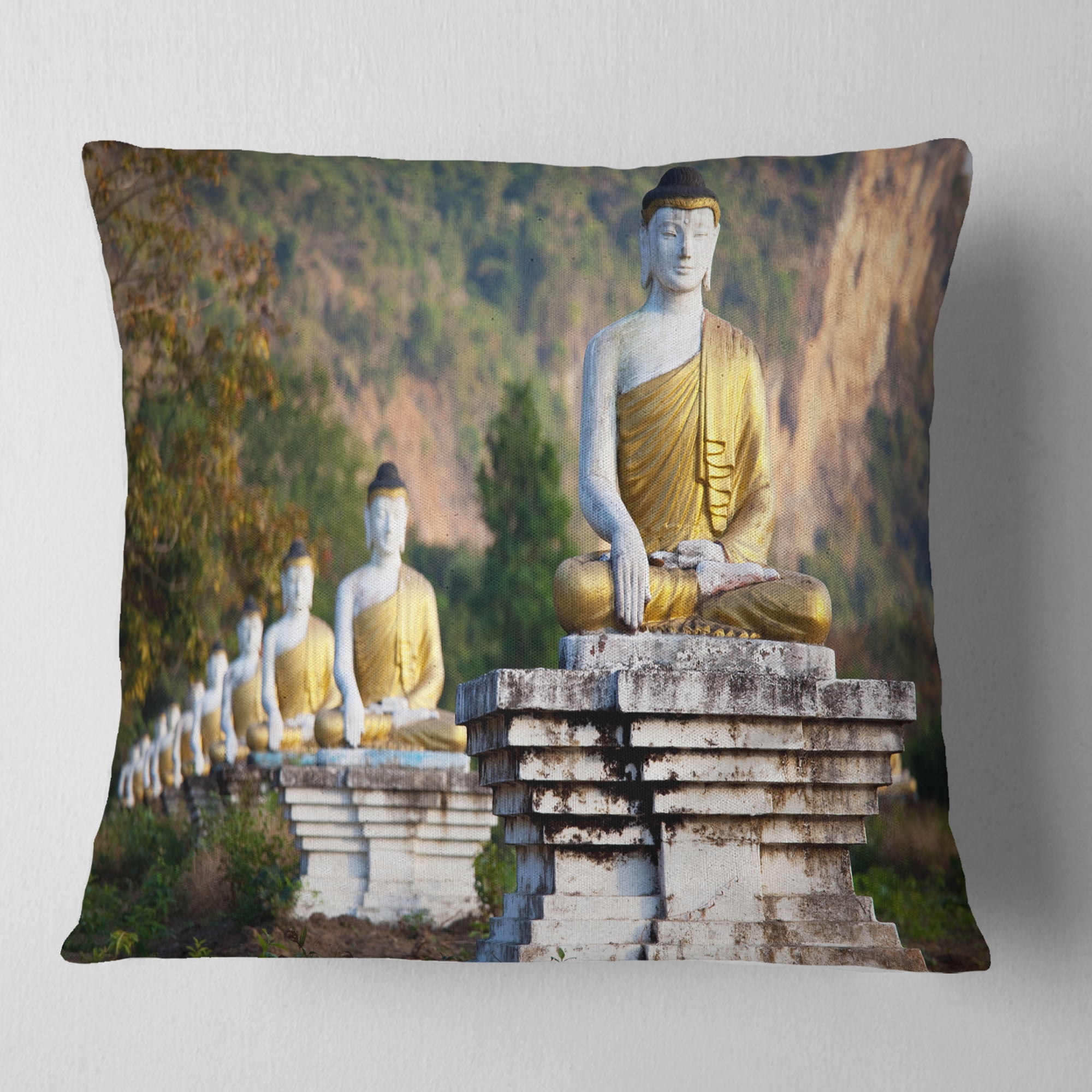 Designart Beautiful Row of Buddha Statues - Landscape Printed Throw Pillow - 18x18