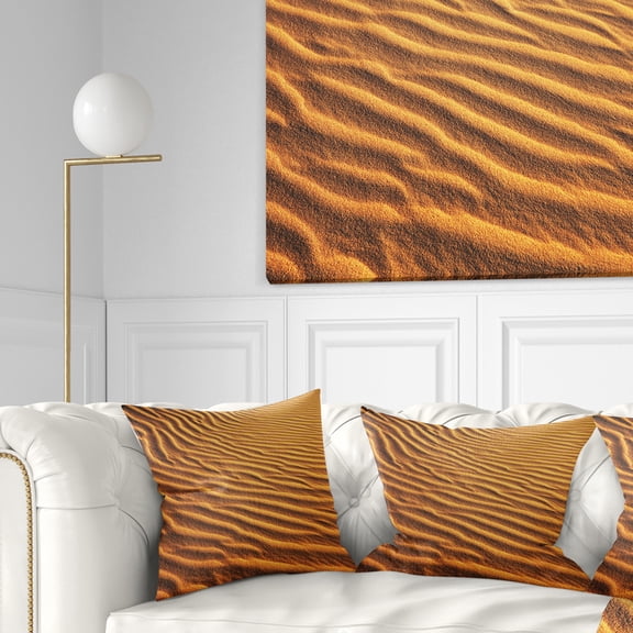 Designart Beautiful Sand Desert Dunes - African Landscape Printed Throw Pillow - 16x16
