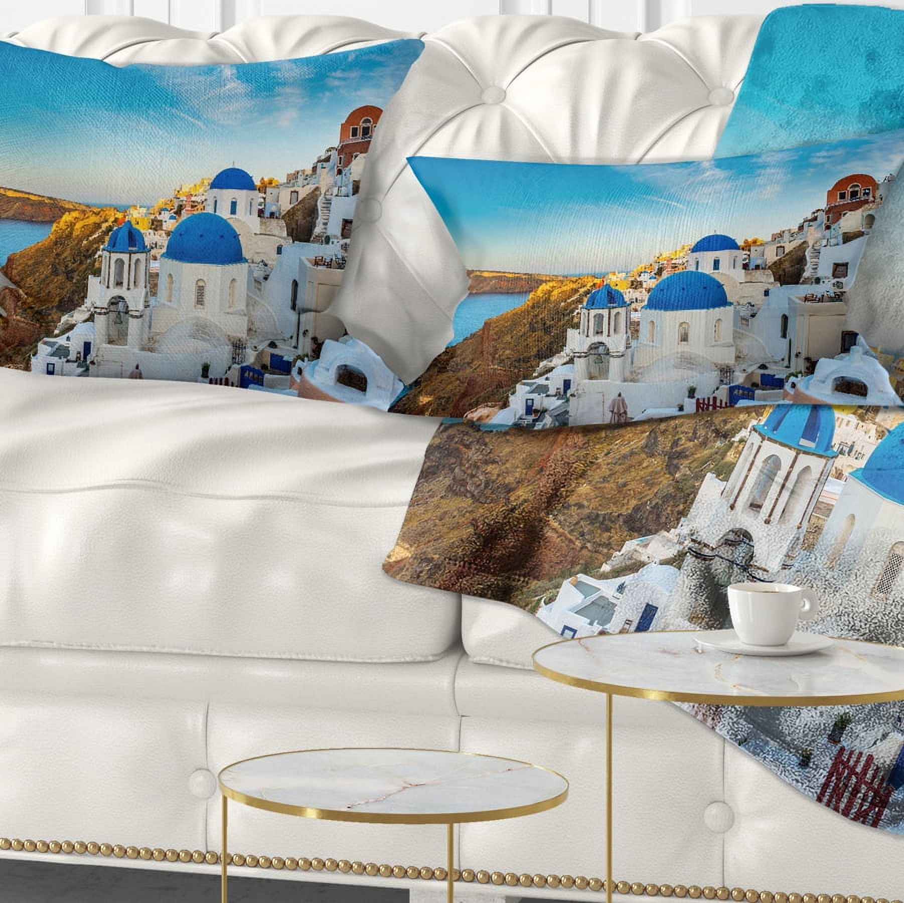 Designart Beautiful Santorin Houses Greece - Cityscape Art Throw Pillow - 12x20