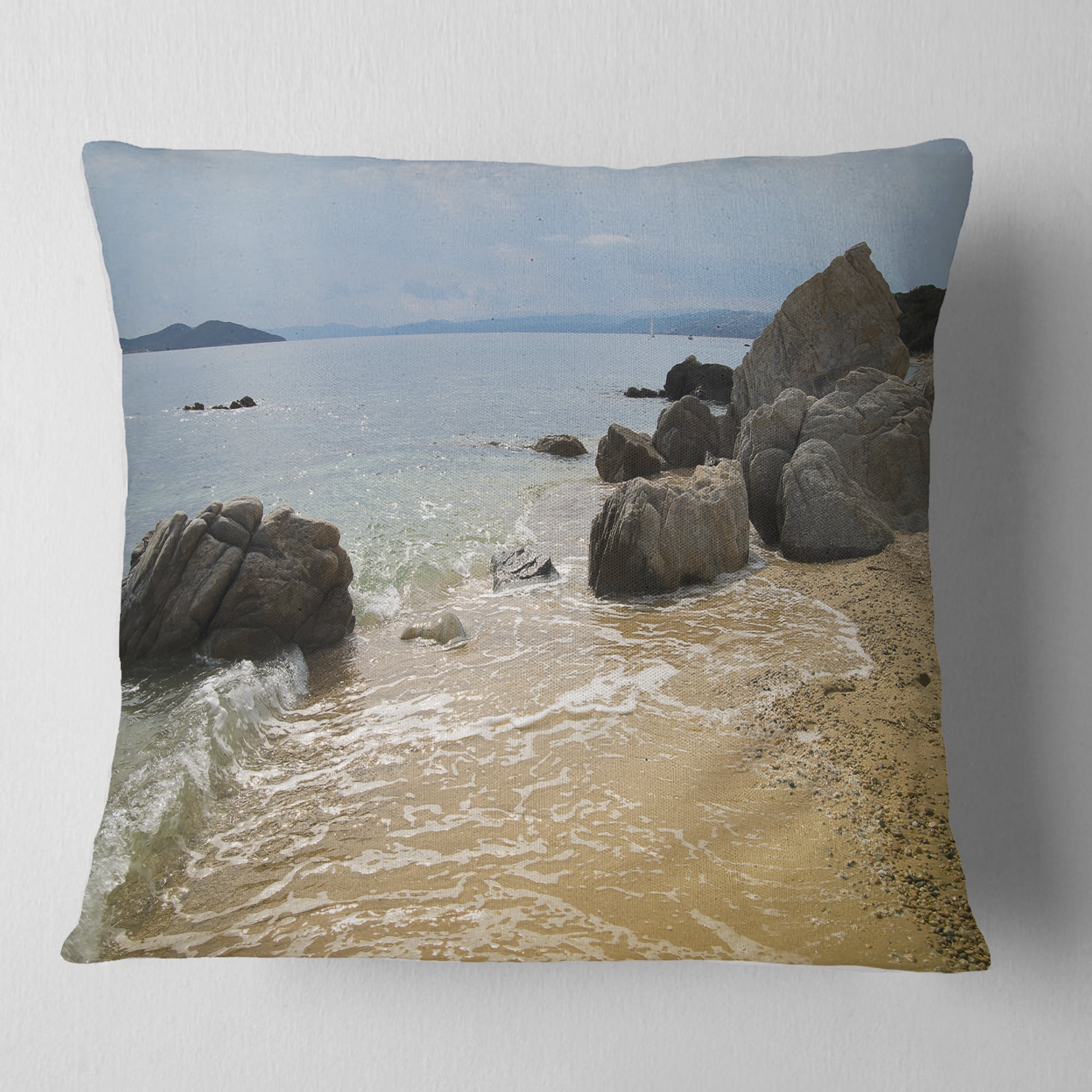 Designart Beautiful Sea View of Rocky Coast - Seashore Throw Pillow - 18x18