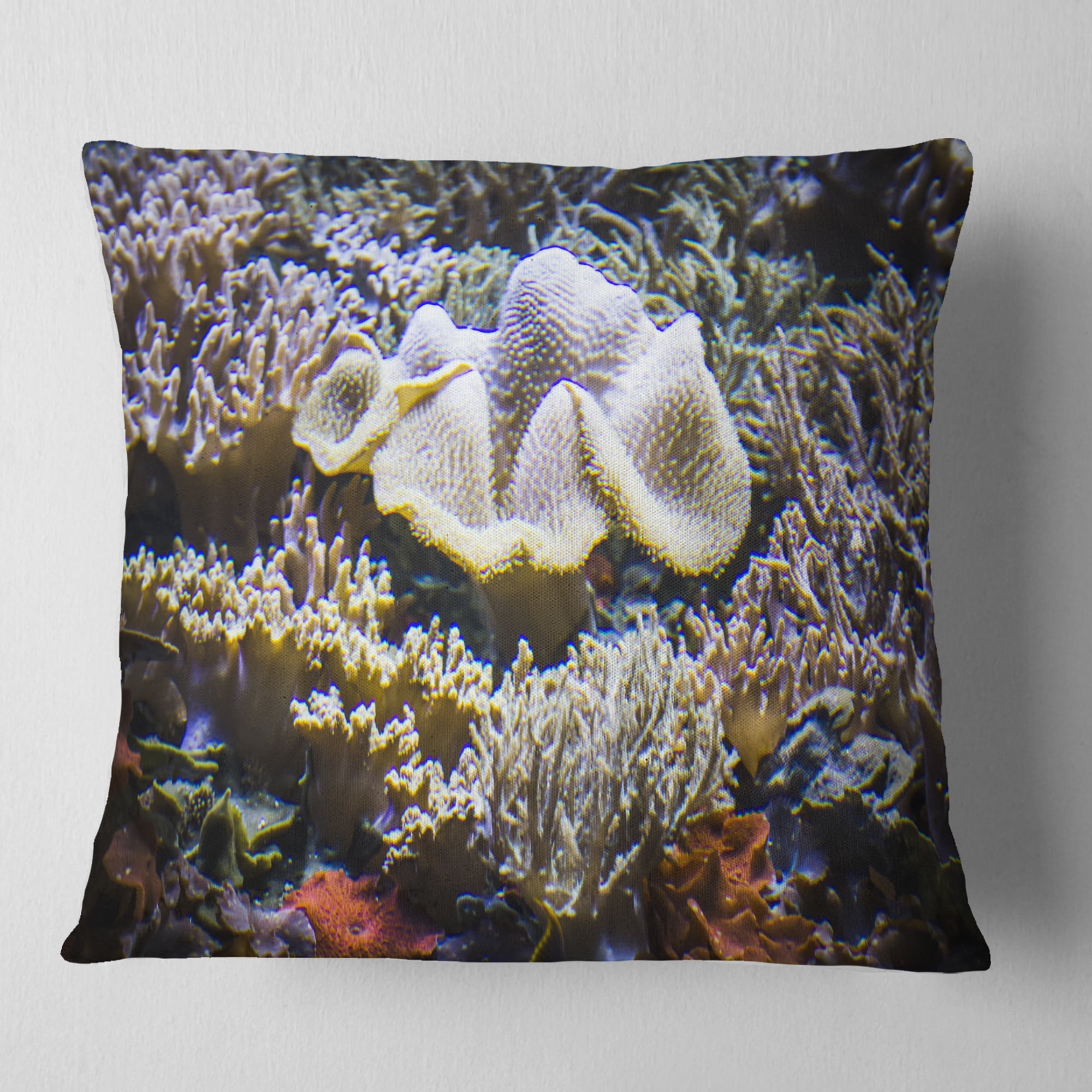 Designart Beautiful Seabed With Fish - Landscape Printed Throw Pillow - 16x16