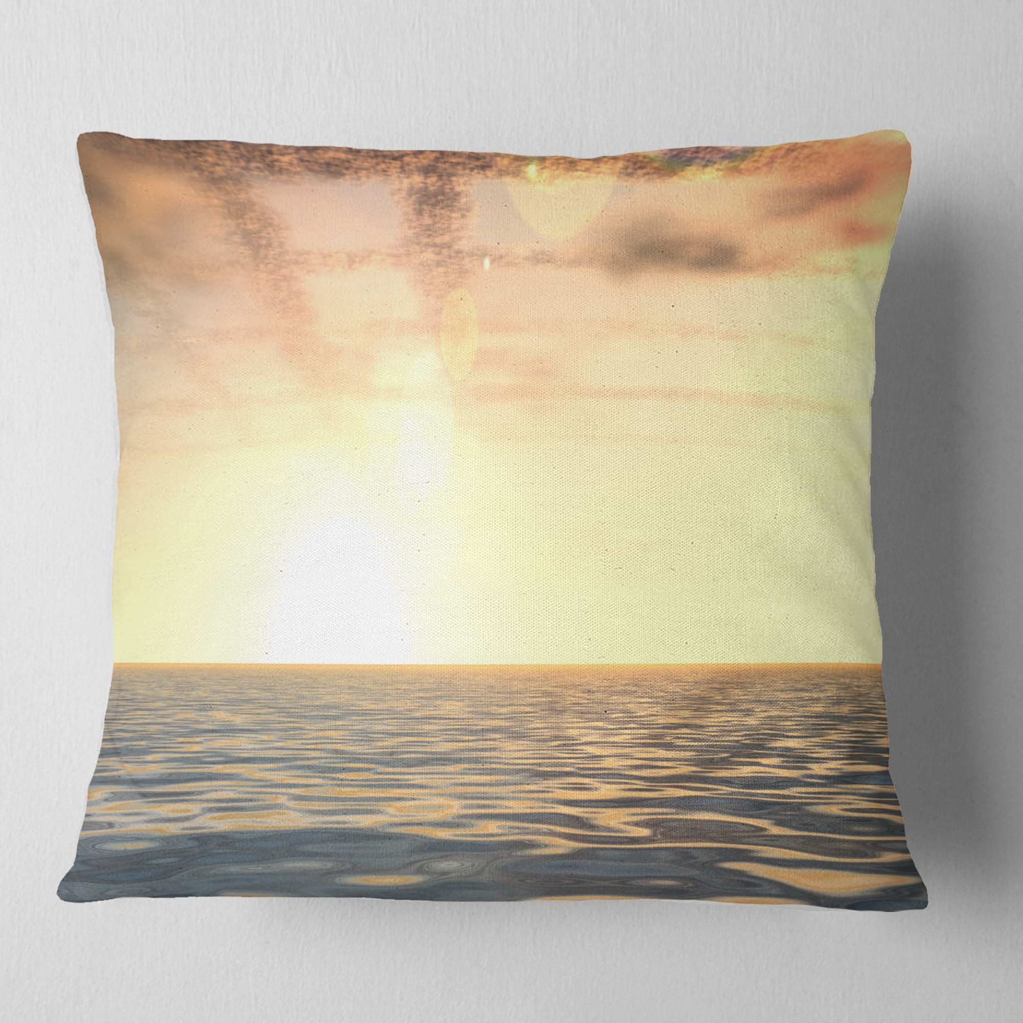 Designart Beautiful Seascape with Clouds Over - Beach Photo Throw Pillow - 18x18