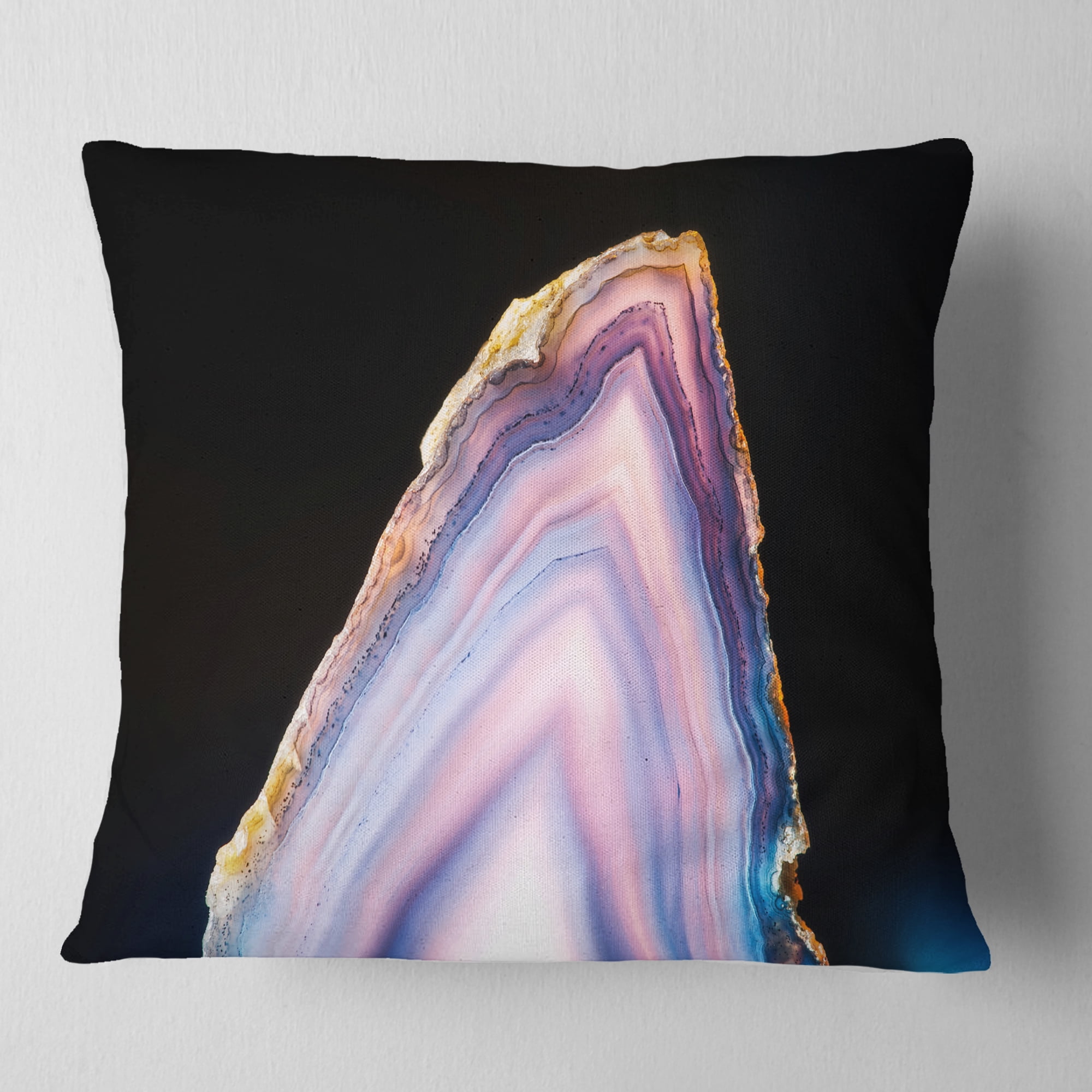 Designart Beautiful Slice of Agate on Black - Abstract Throw Pillow - 18x18