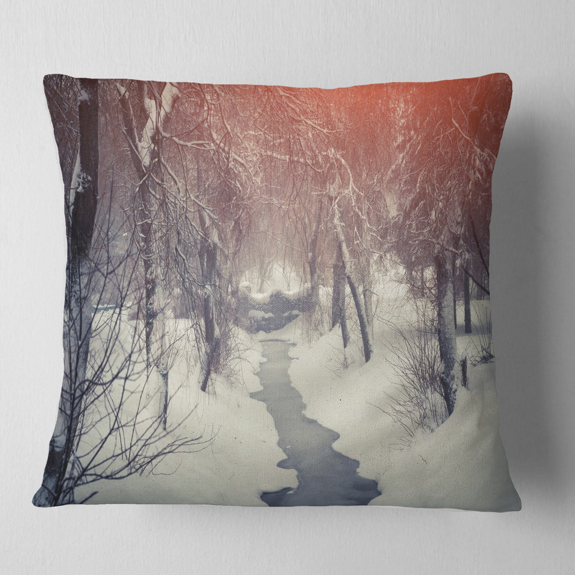 Designart Beautiful Snowfall in City Park - Landscape Printed Throw Pillow - 16x16