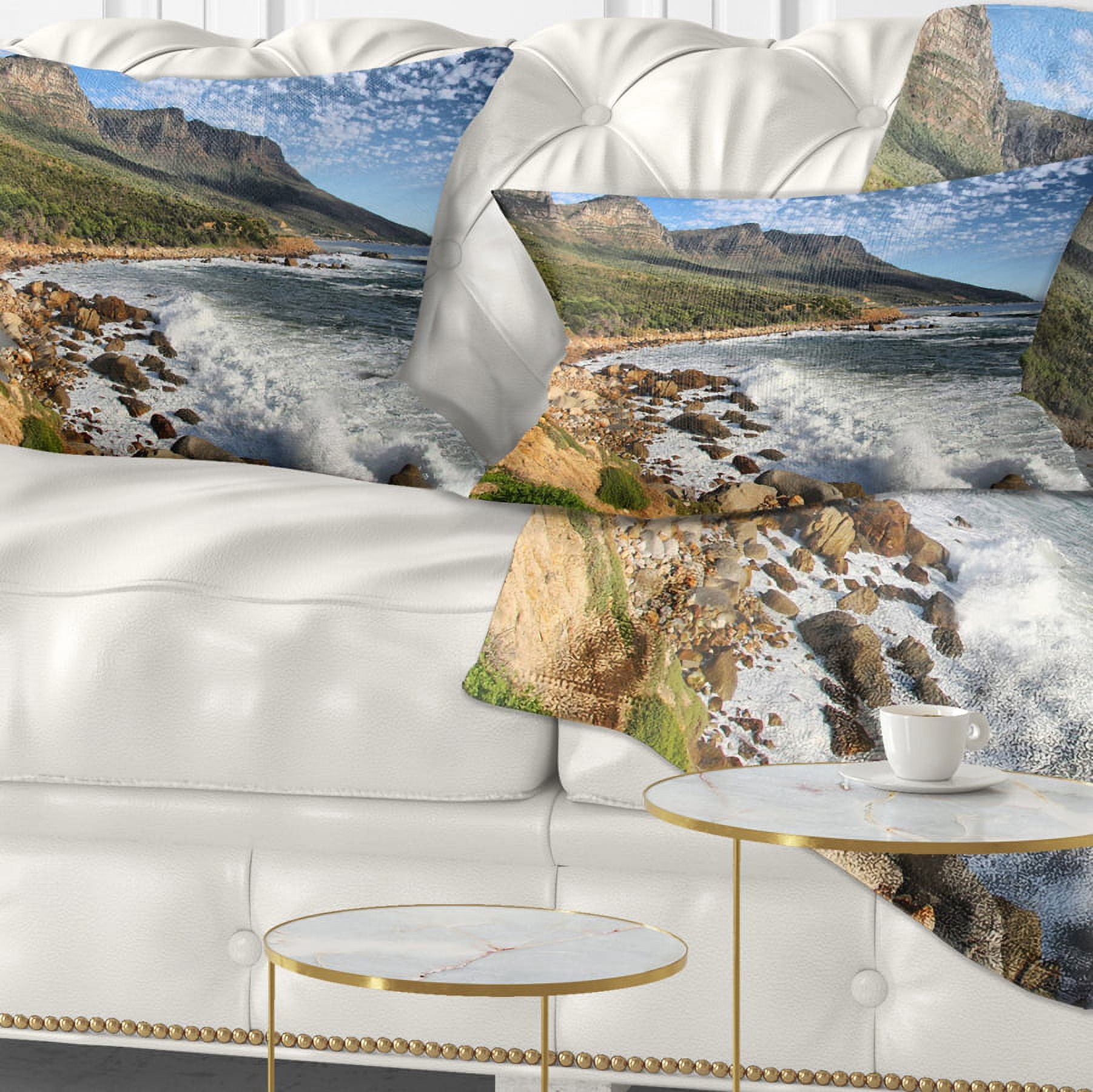 Designart Beautiful South African Seashore - Seashore Throw Pillow - 12x20