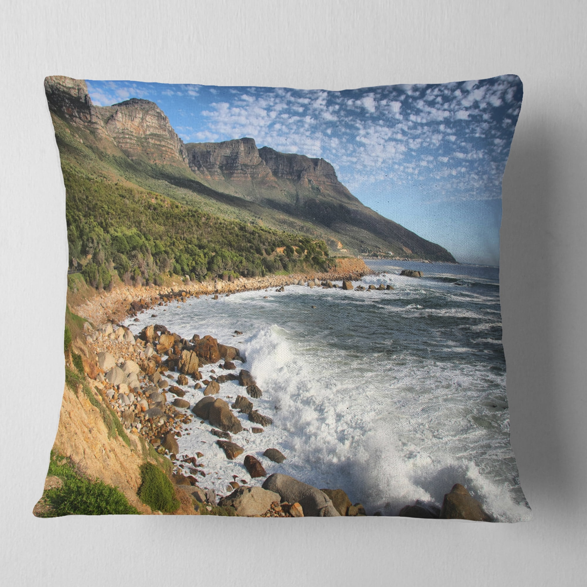 Designart Beautiful South African Seashore - Seashore Throw Pillow - 16x16