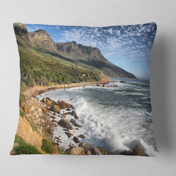 Designart Beautiful South African Seashore - Seashore Throw Pillow - 16x16