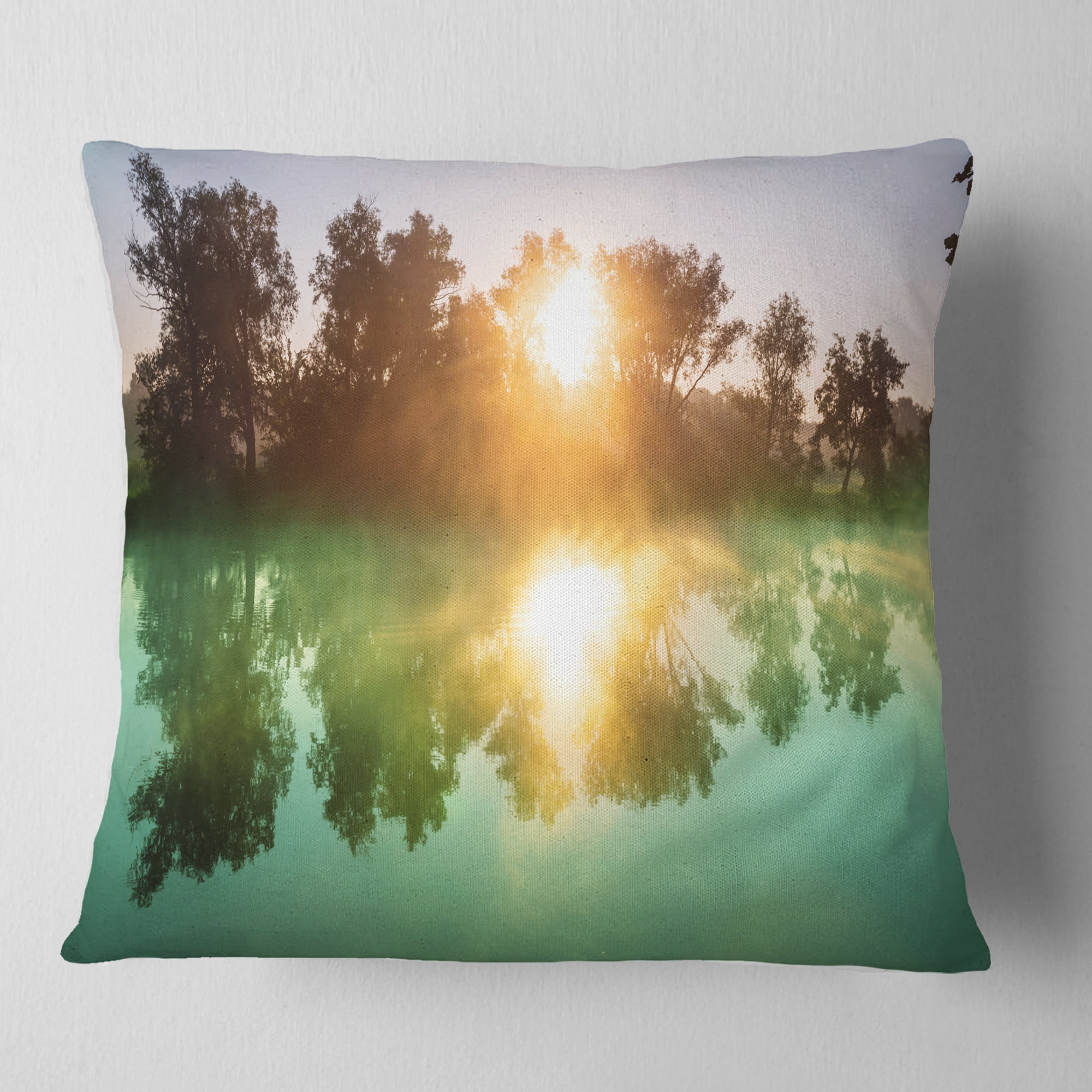 Designart Beautiful Summer River At Sunset - Landscape Printed Throw Pillow - 18x18