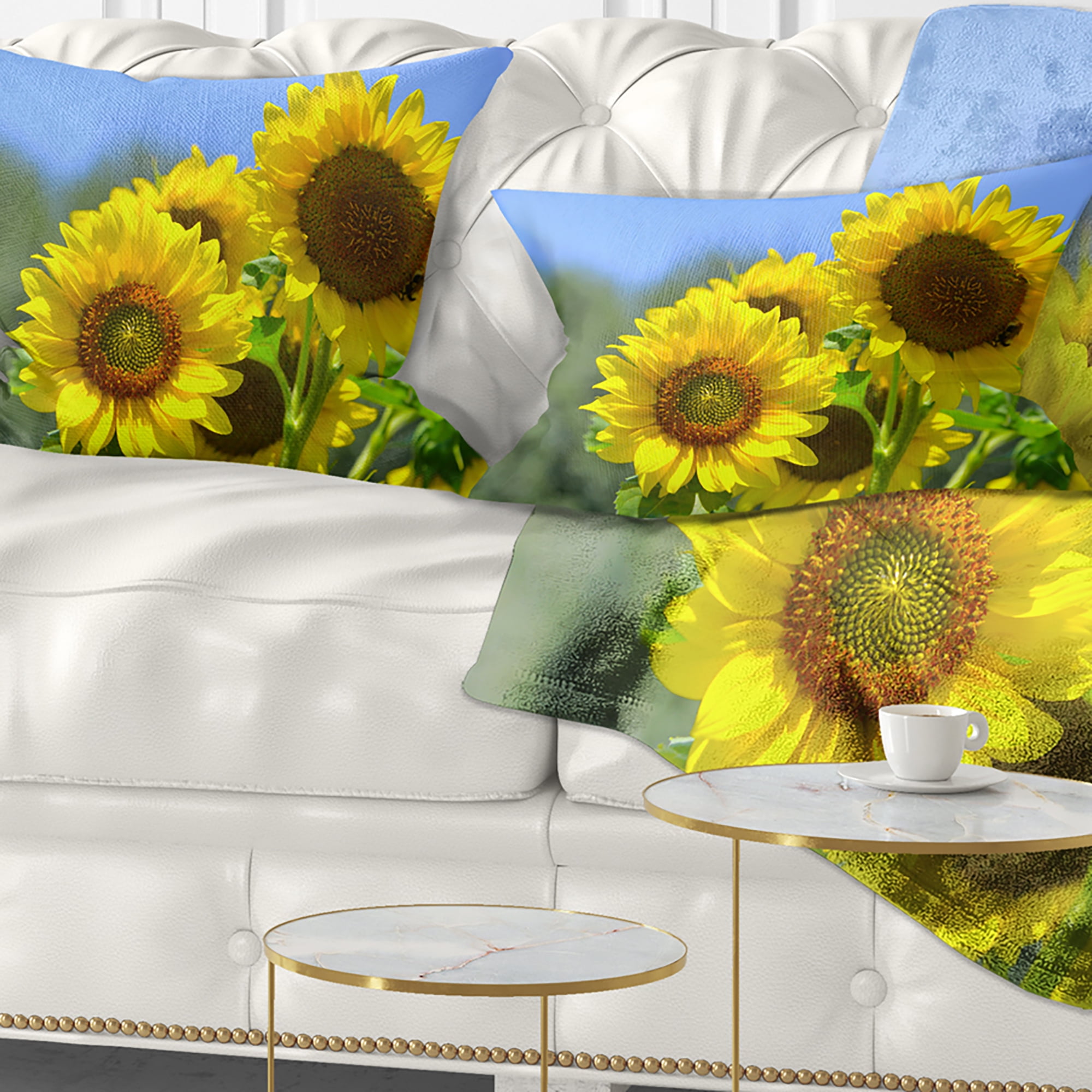 Designart Beautiful Sunflowers View - Floral Throw Pillow - 12x20