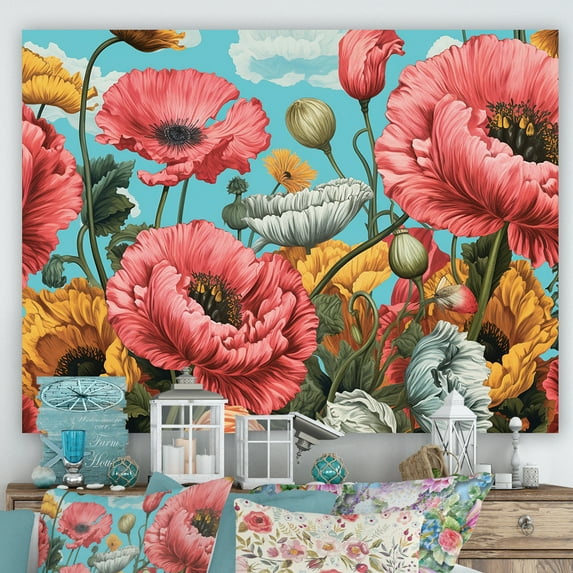 Designart "Beautiful Sunlit Poppy Fields" Poppies Wall Art Prints