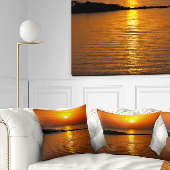 Designart Beautiful Sunrise Reflecting in River - Seashore Throw Pillow - 18x18