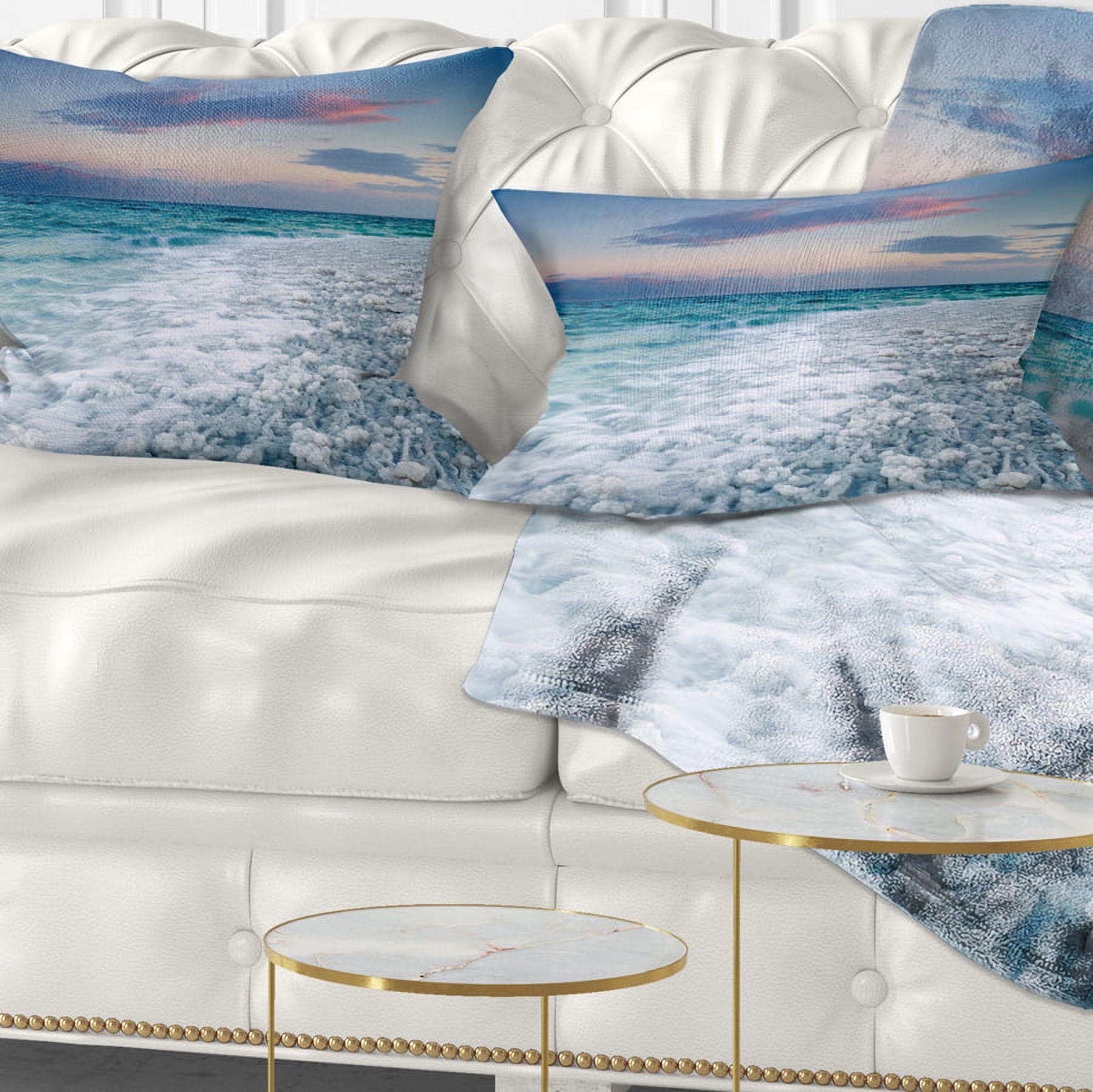 Designart Beautiful Sunrise at Dead Sea - Seashore Throw Pillow - 12x20