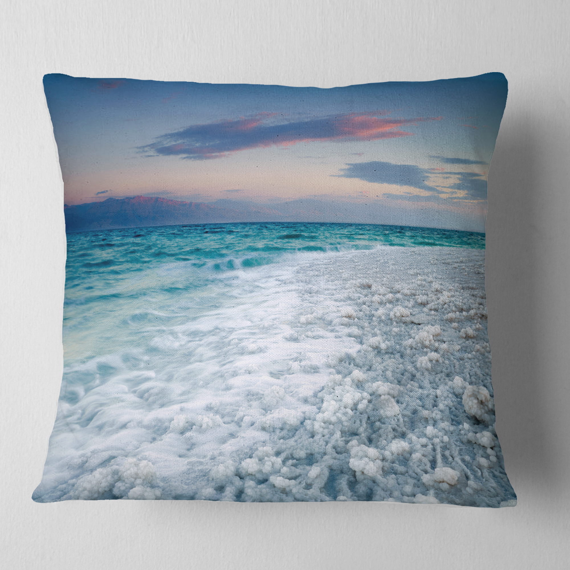 Designart Beautiful Sunrise at Dead Sea - Seashore Throw Pillow - 16x16