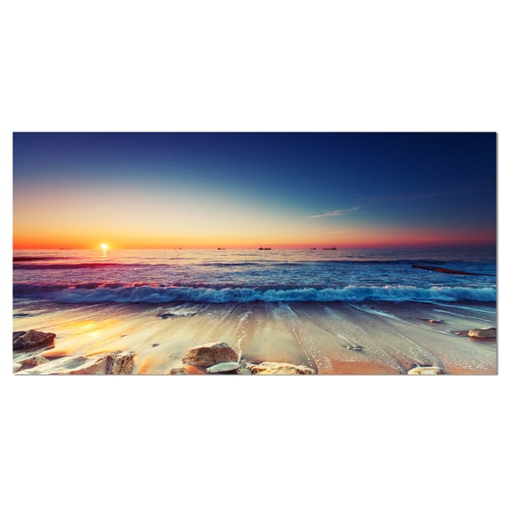 Designart 'Beautiful Sunrise over Blue Sea ' Seashore Canvas Art Print