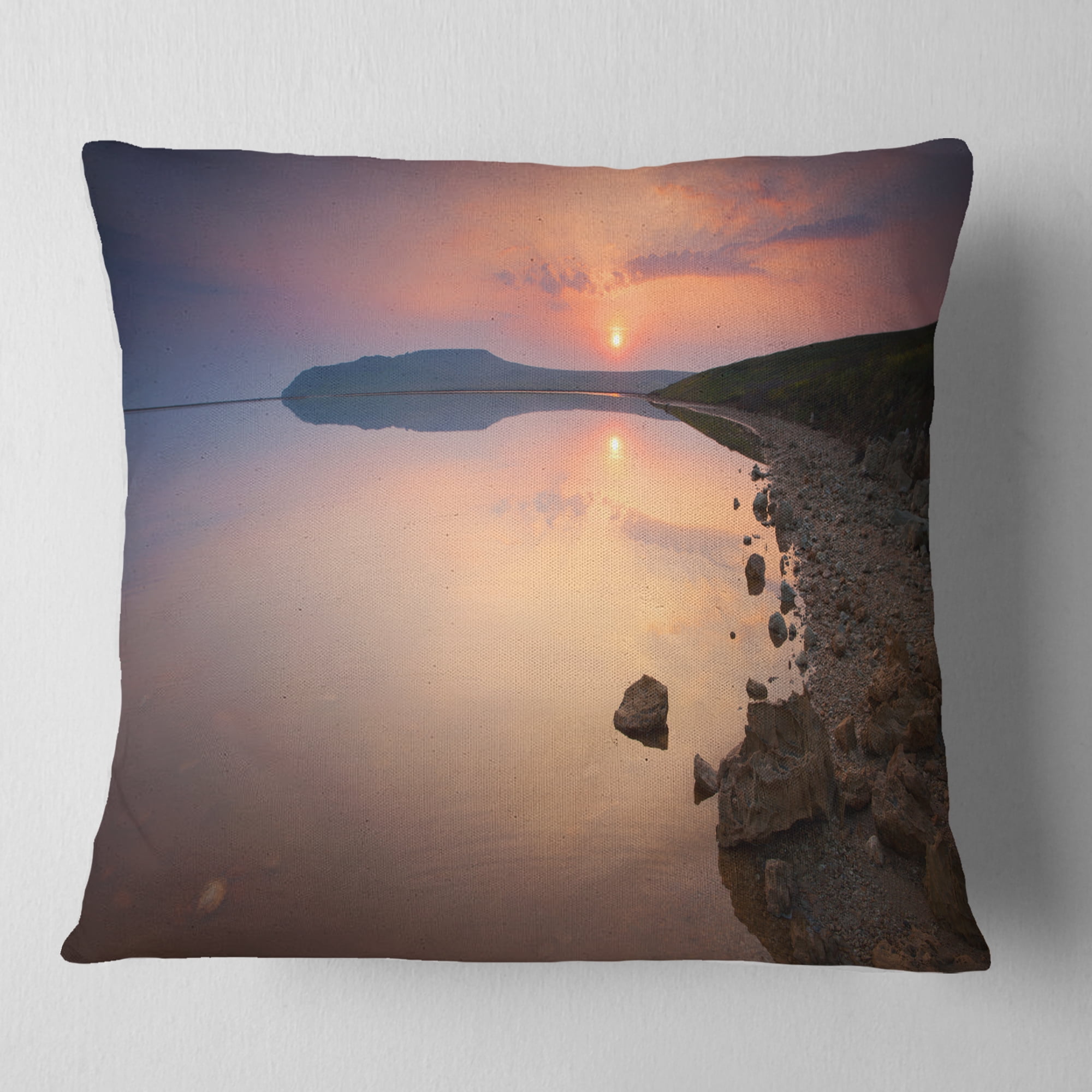 Designart Beautiful Sunrise over Tranquil Sea - Seashore Throw Pillow - 18x18